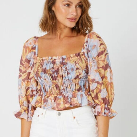 MINKPINK Tops - MINKPINK‎ Serena Shirred Blouse Multi Color M Nwt